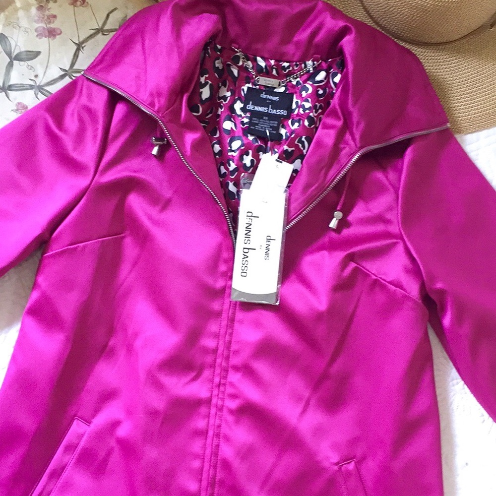 NWT Dennis Basso Fuschia Satin Trench Coat